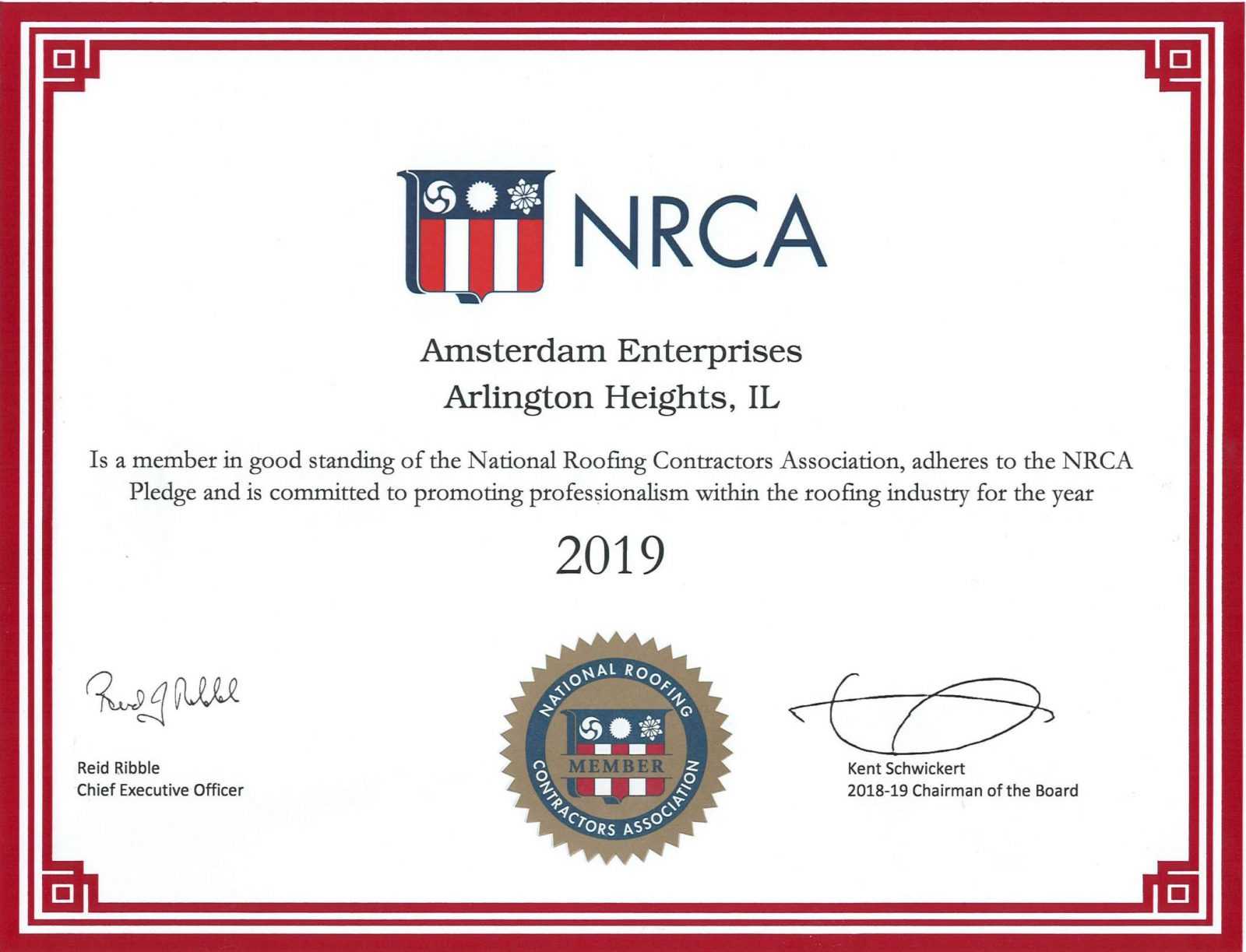 NRCA-National-Roofing-Contractors-Association-Certificate